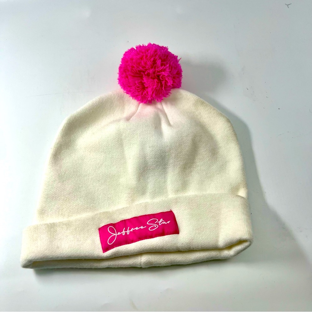 Jeffree Star Fashion Hat Pom Pom Beanie White Hot Pink Winter Adult